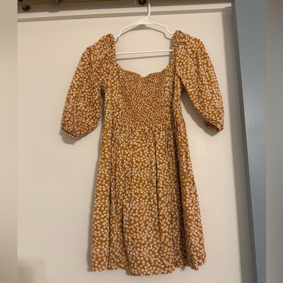 Pink Lily Sweetheart Neck Ruched Back Puff Sleeve Burnt Orange Floral Dresss - Picture 7 of 9